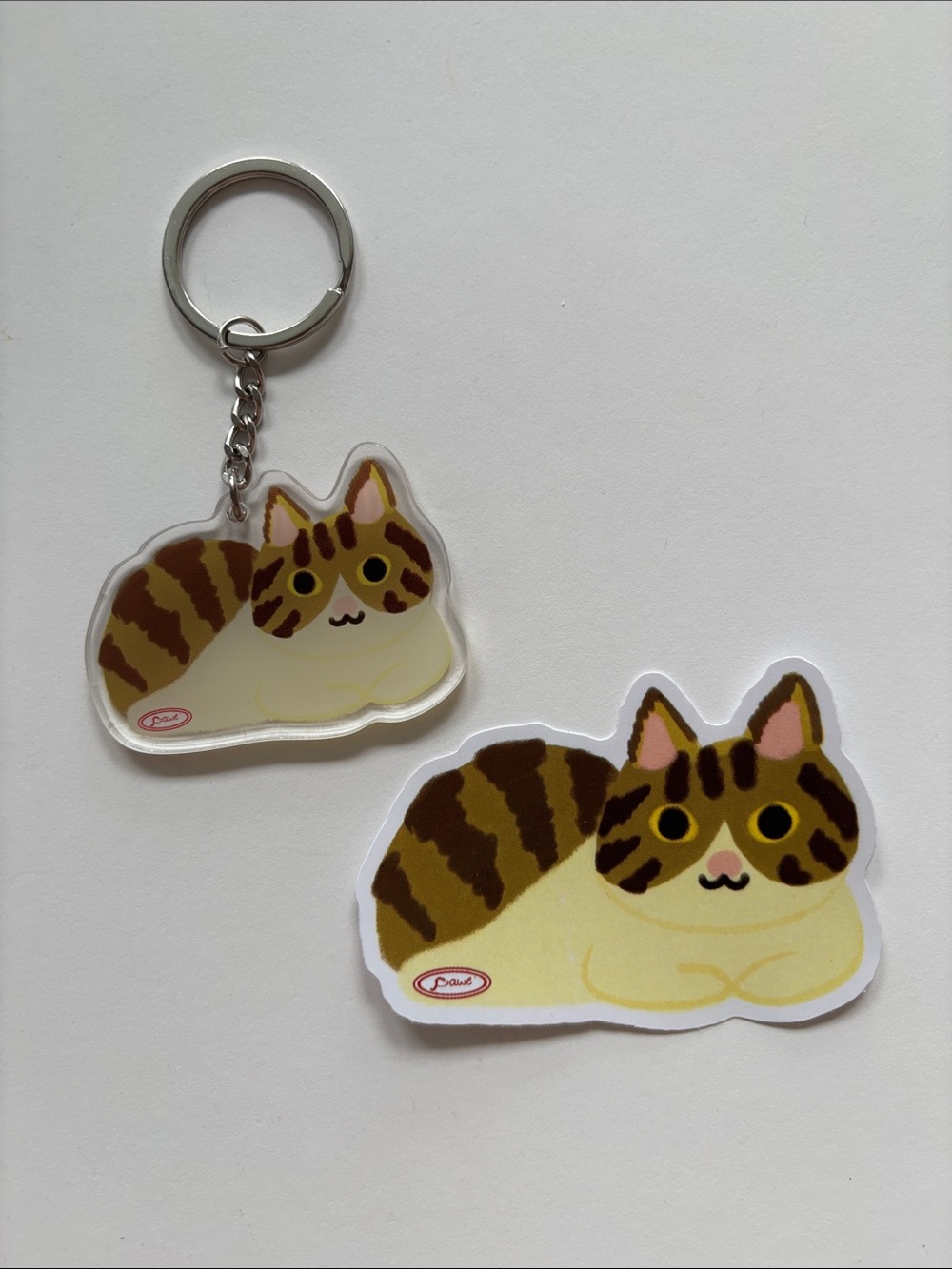 Cute Brown Tabby Cat Keychain and Sticker Set